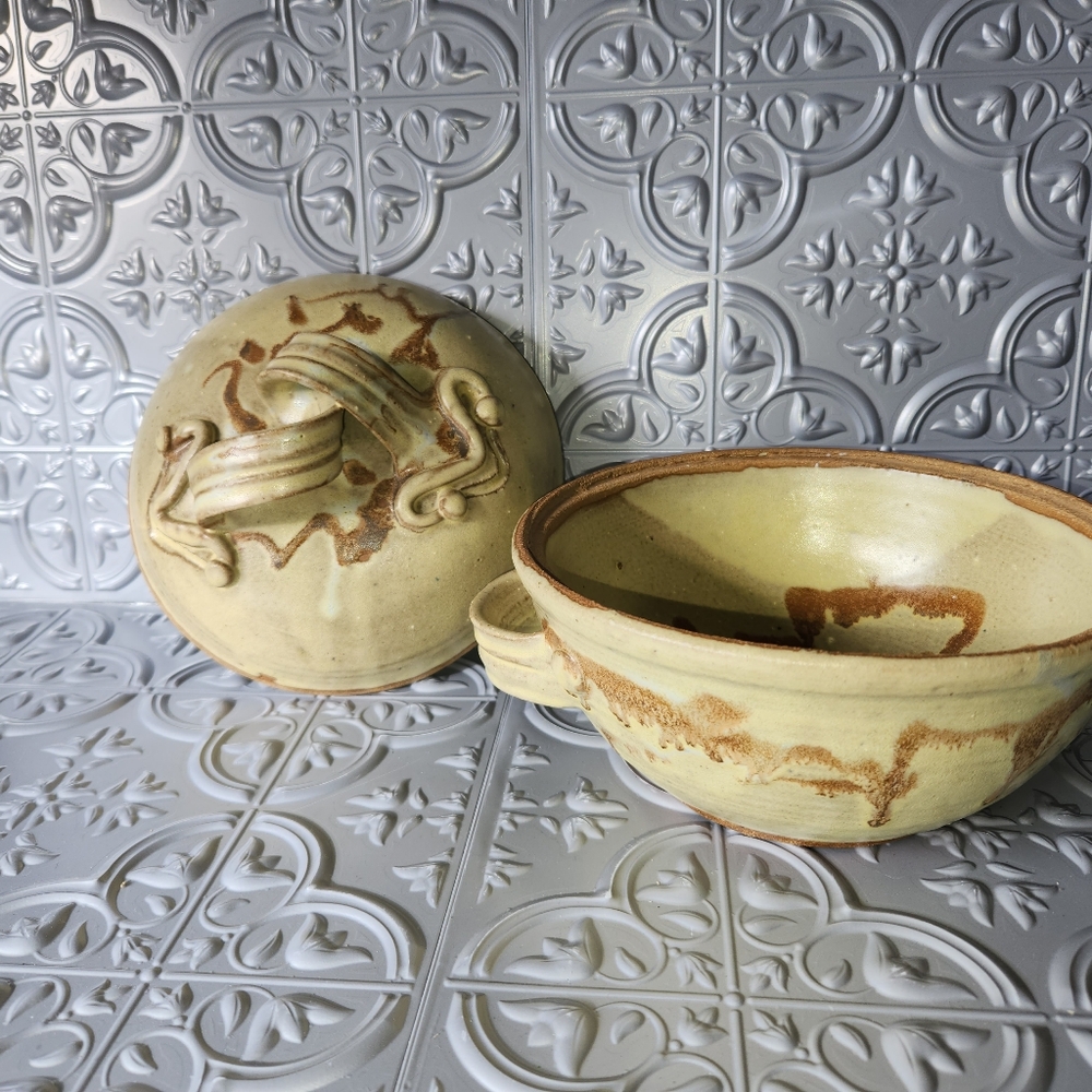Vintage Stoneware Earthenware Bowl with Lid